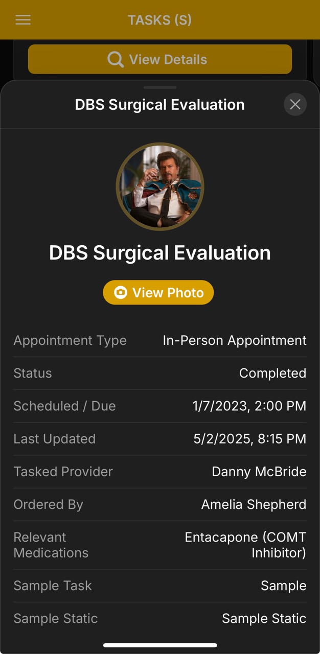 Tasks Detail Page (DBS Surgical Eval)